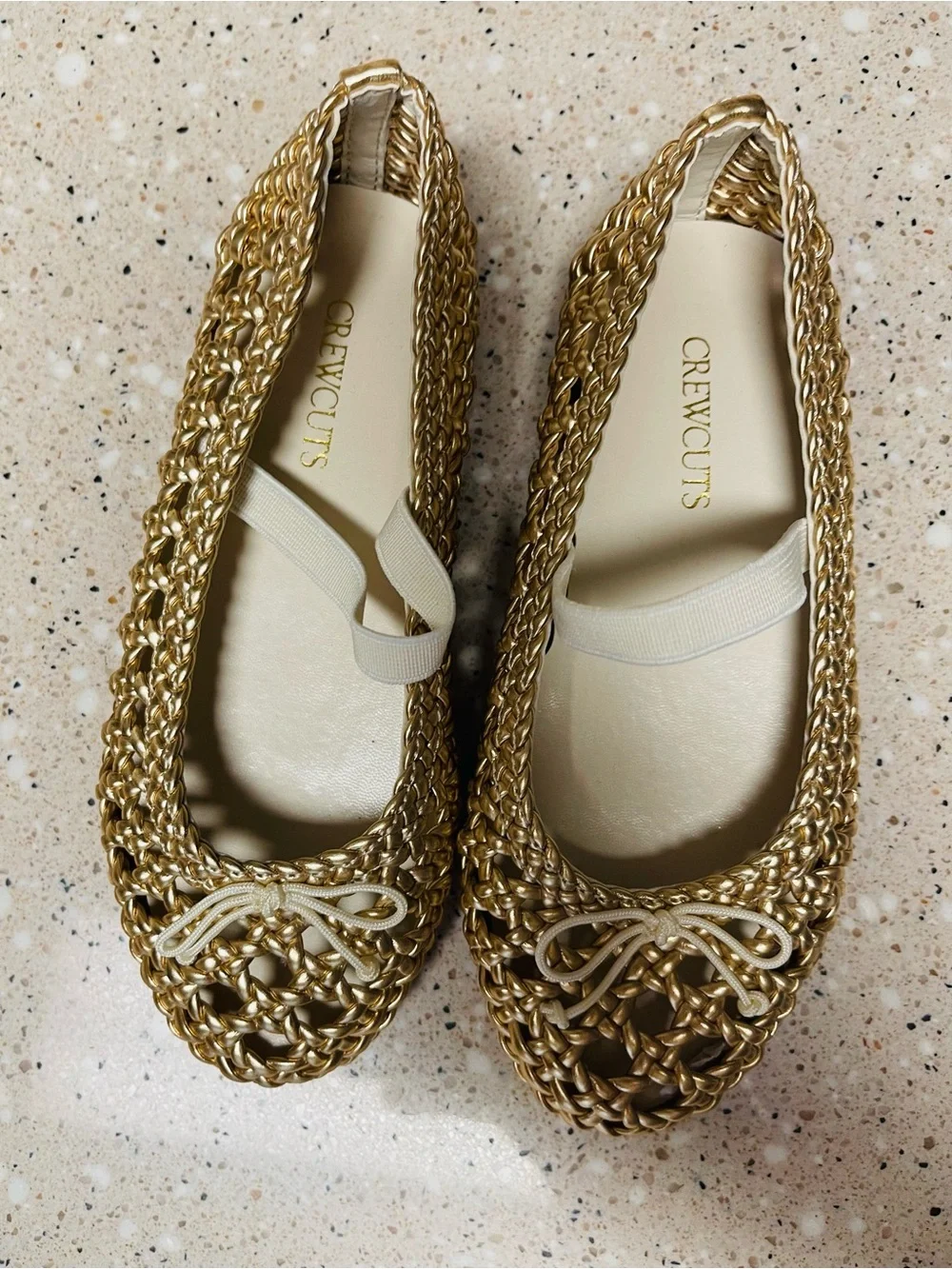Crewcuts New Girls' Basketweave Ballet Flats Size 10 in Metallic Honey w/Strap